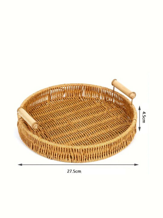 Tatu Moyo Wooden Round Serving Tray with Handles in Beige Color 27x27x4.5cm 1255208380 1pcs