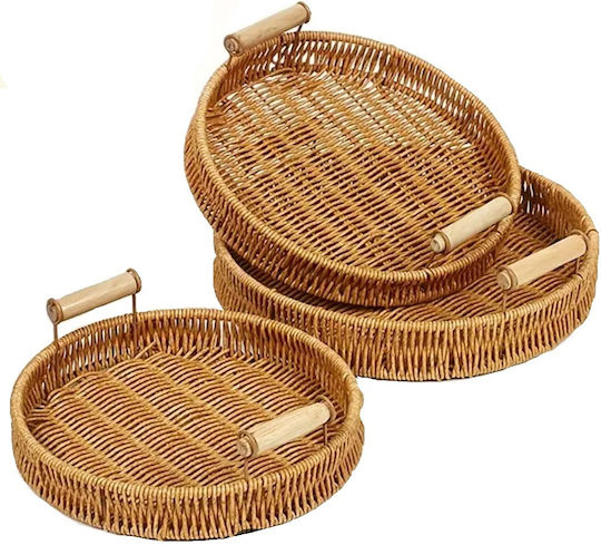 Tatu Moyo Holz Rund Serviertablett mit Griffen in Beige Farbe 27x27x4.5cm 1255208380 1Stück