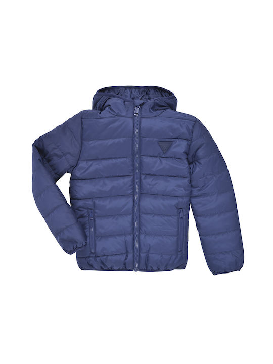 Guess Kids Quilted Jacket with Hood Blue