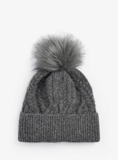 Elsdon Pom Pom Beanie Γυναικείος Σκούφος Πλεκτός σε Γκρι χρώμα
