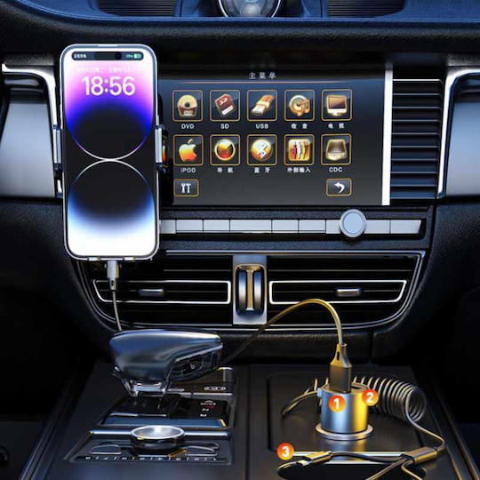 WK WP-C44 Auto-Ladegerät 33W 2A mit Anschlüssen: 2xUSB mit Kabel Blitzschlag / Mikro-USB / Typ-C,TC-TC Schwarz Farbe