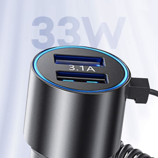 Încărcător auto Wk 33w 2x Usb cu cablu 3-în-1 negru