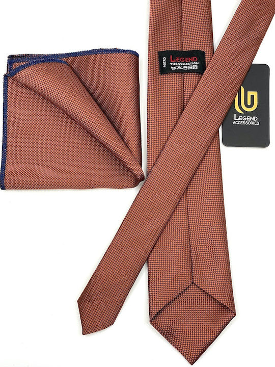 Legend Accessories Oxford Σετ Ανδρικής Γραβάτας Μονόχρωμη Κεραμιδί με Μαντήλι