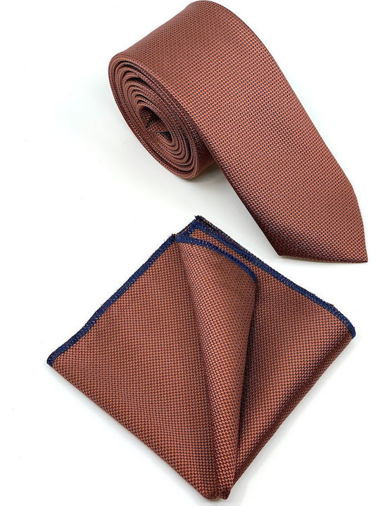 Legend Accessories Oxford Σετ Ανδρικής Γραβάτας Μονόχρωμη Κεραμιδί με Μαντήλι