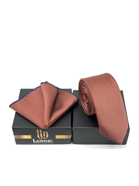 Legend Accessories Oxford Σετ Ανδρικής Γραβάτας Μονόχρωμη Κεραμιδί με Μαντήλι