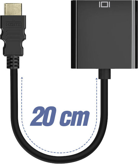 Авизар мъжки HDMI към женски VGA адаптер HD 1080p качество на изображението компактен 20см черен