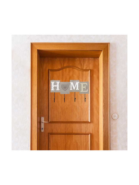 Agățătoare De Perete Din Lemn Cu 4 Compartimente Gri 28x16.5cm
