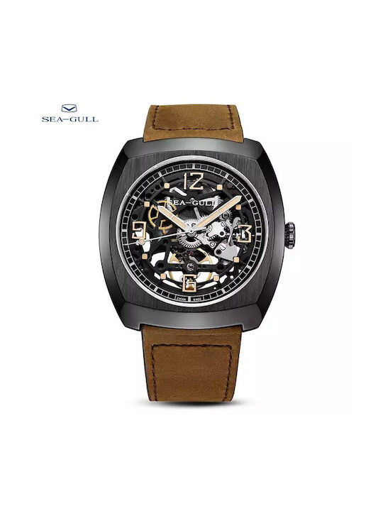 Luminous Watch Automatic with Brown Leather Strap