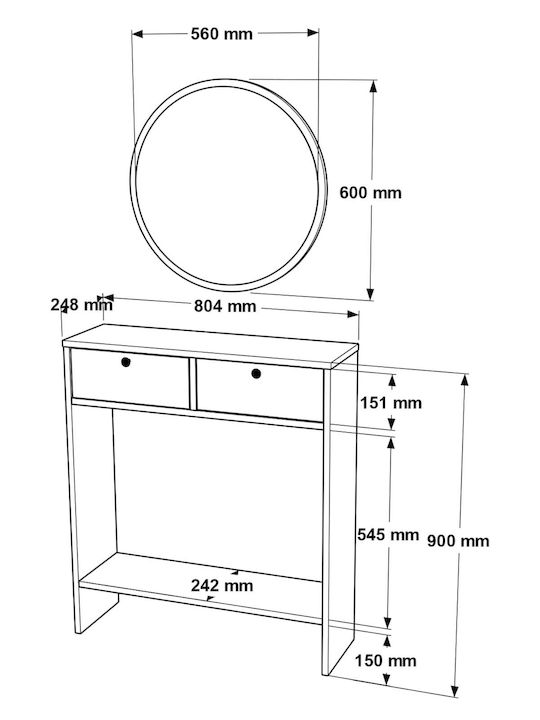 Orkney Wooden Console Table with Mirror White/Pine L80.4xW24.8xH90cm
