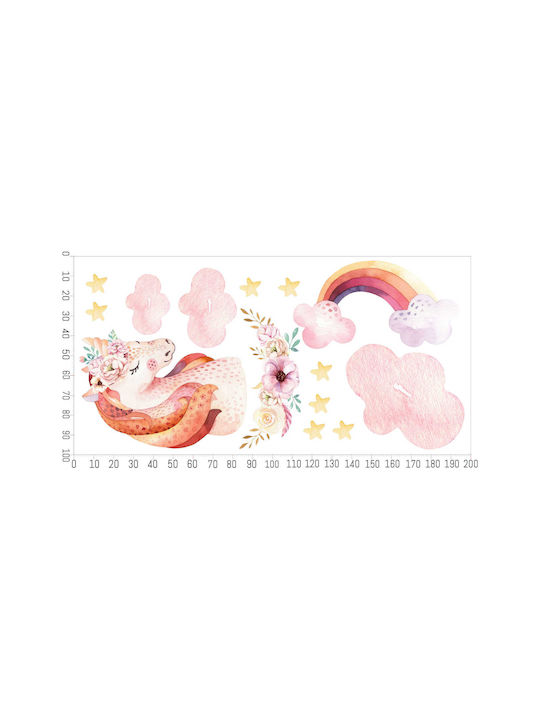 Kids Wall Stickers Watercolor Unicorn Clouds Rainbow 100x200