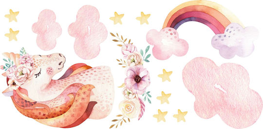 Stickere de Perete pentru Copii Unicorn Curcubeu Nori Acuarelă 100x200