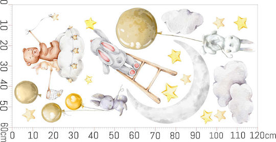 Kindersticker Palette Tiere Bären Hasen Ballons Wolken 60x120