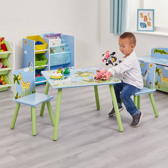 Kids Table and Chairs Set for Painting made of Wood Blue