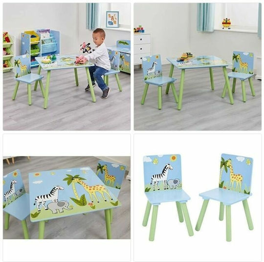 Kids Table and Chairs Set for Painting made of Wood Blue