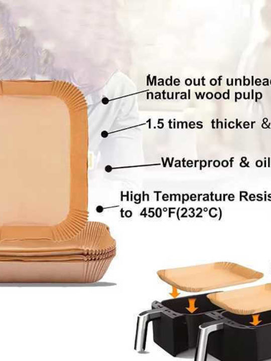 Mercaton Set 50 Baking Frying Papers Airfryer Double Layer Rectangular Shape 40 G/m² 14 X 22 Cm
