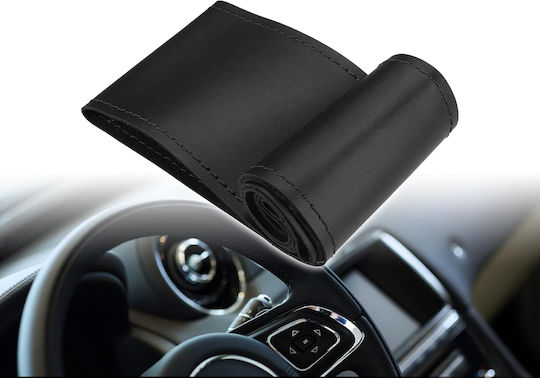 Car Steering Wheel Cover Leather Beige with Black Seam