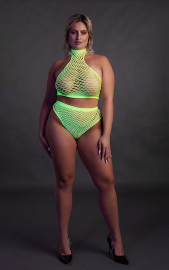 Shots Sexy Σετ Εσωρούχων Διχτυωτό Πράσινο Plus Size