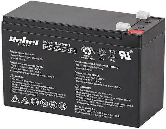 Rebel 12v Gel Lead Acid Battery 7ah Maintenance-free 151x65x94 Mm