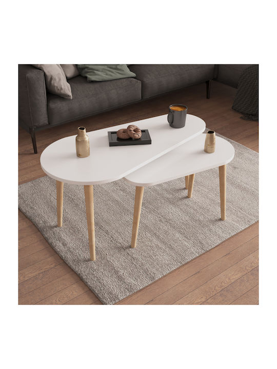 Oval Coffee Table Aprilia Wooden White 2pcs L95xW47xH47cm.