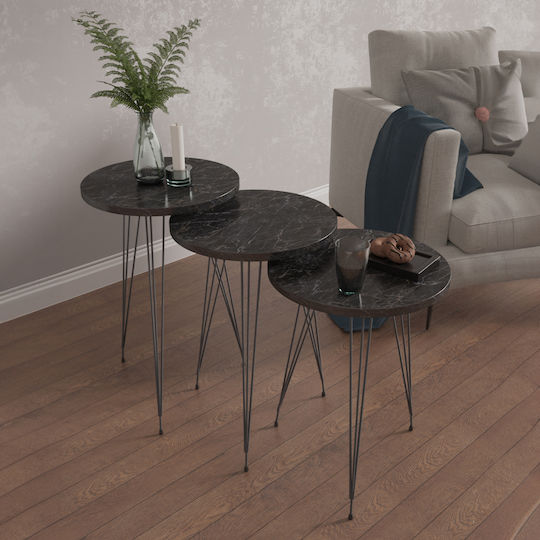 Rund Beistelltisch Nissa Holz Black Marble-black B33xT33xH56cm