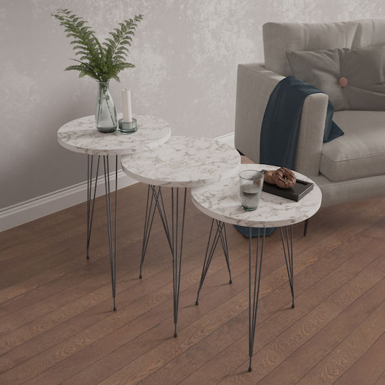 Rund Beistelltisch Nissa Holz White Marble-black B33xT33xH56cm