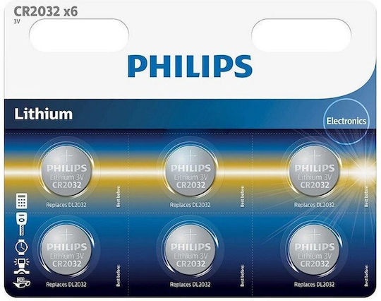Set mit 6 Philips CR2032 Lithium-Batterien