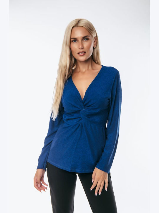 Dress Up Women's Blouse with V Neckline Petrol