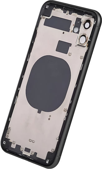 Clappio Рамка + Капак на батерията за Iphone 11 заден прозорец Черен Черен