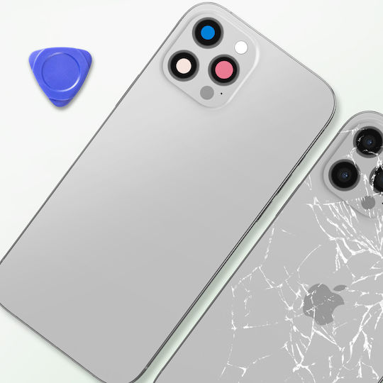 Clappio Frame + Battery Cover Iphone 12 Pro Silver Rear Window Light Grey