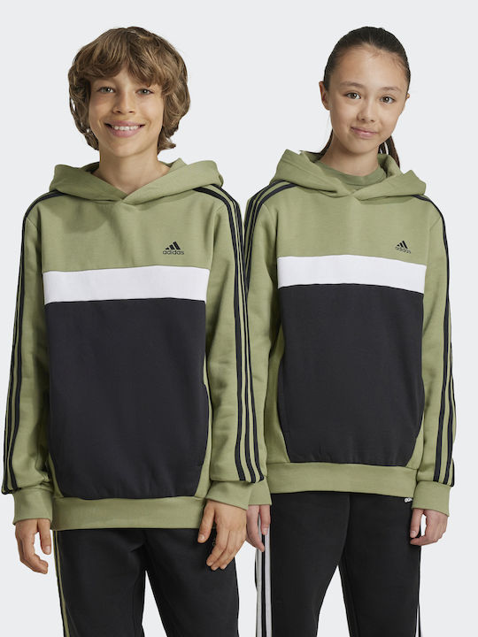 Fleece Παιδικό Φούτερ με Κουκούλα και Τσέπες Πράσινο 3-Stripes Colorblock
