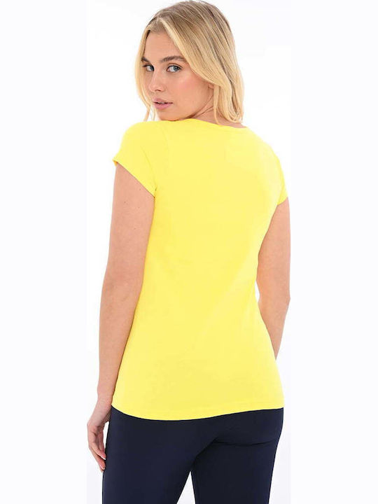 Love Bluza Damă Bumbac Mâneci Scurte Love Galben
