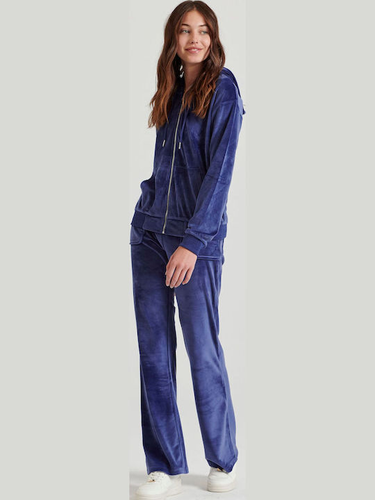 Long Women's Sweatshirt Jacket Velvet Hooded Imperial Purple