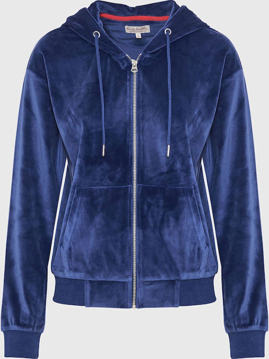 Long Women's Sweatshirt Jacket Velvet Hooded Imperial Purple