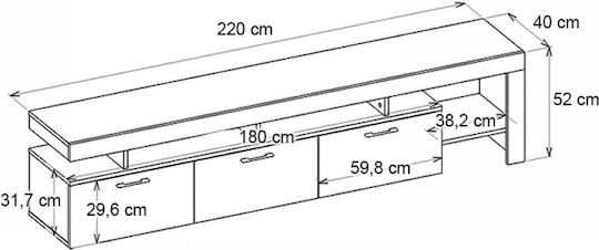 Έπιπλο Τηλεόρασης Acnes Μαύρο - Καρυδί Μ220xΠ40xΥ52cm