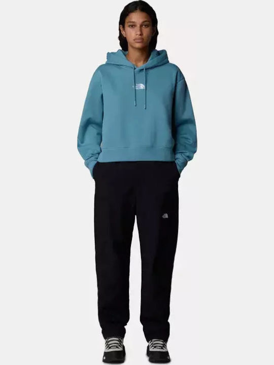 Cropped Γυναικείο Φούτερ με Κουκούλα Turquoise