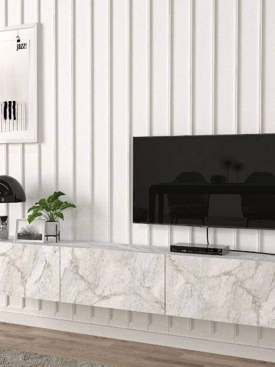 TV Stand Damla Made of Metal & Wood with LED Lighting White Marble Effect L180xD29.5xH29.5cm