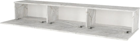 TV Stand Damla Made of Metal & Wood with LED Lighting White Marble Effect L180xD29.5xH29.5cm