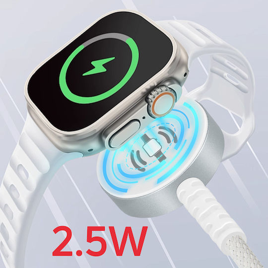 Cablu Încărcător Magnetic Swissten pentru Apple Watch + Conector Usb-c Usb-c Alb