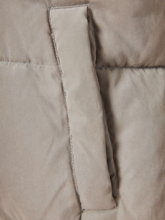 Women's Short Puffer Jacket for Winter with Hood Gray
