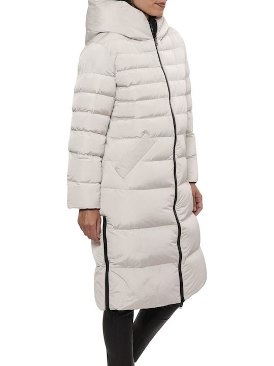 Women's Long Puffer Jacket Double Sided for Winter with Hood Graphite