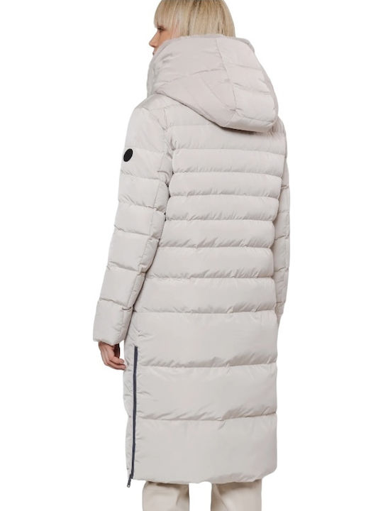 Women's Long Puffer Jacket for Winter with Hood Beige