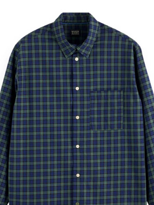 Scotch & Soda Men's Shirt Long Sleeve Flannel Checked Green