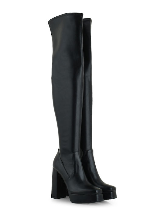 Tsakiris Mallas Synthetic Leather Over the Knee High Heel Women's Boots Black