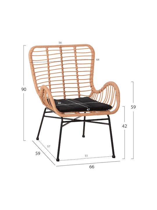 Fotoliu de exterior Rattan Allegra Beige-Black cu pernă 66x59x90cm