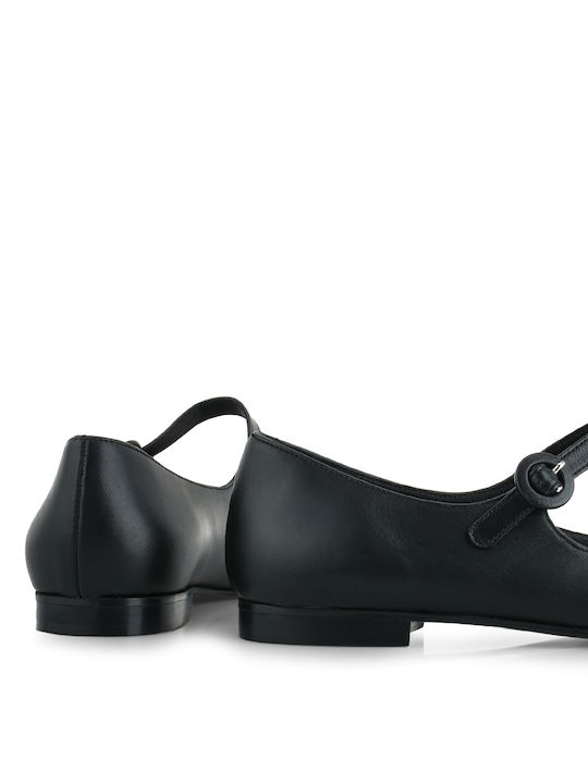 Δερμάτινες Γυναικείες Μπαλαρίνες σε Μαύρο Χρώμα