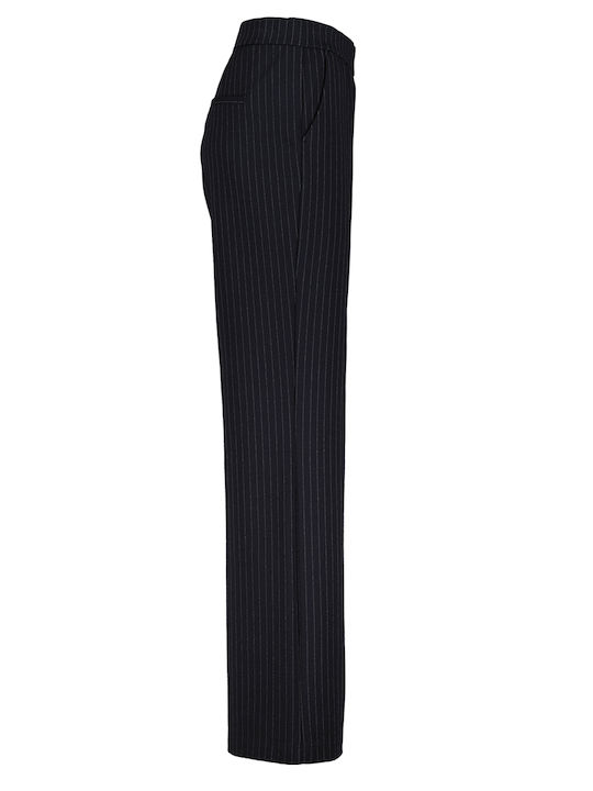 Red Button Women's Fabric Trousers Striped Navy Blue