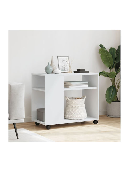 Rectangular Side Table Wooden with Wheels White L70xW35xH60cm.