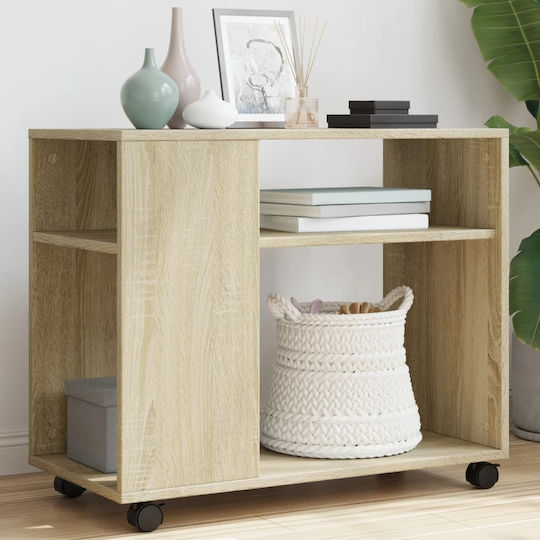 Rectangular Side Wooden Coffee Table with Wheels Sonoma Oak W70xL35xH60cm