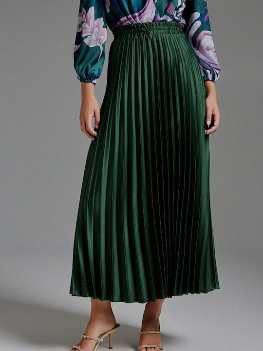 BSB Satin Pleated Midi Skirt Bottle Green