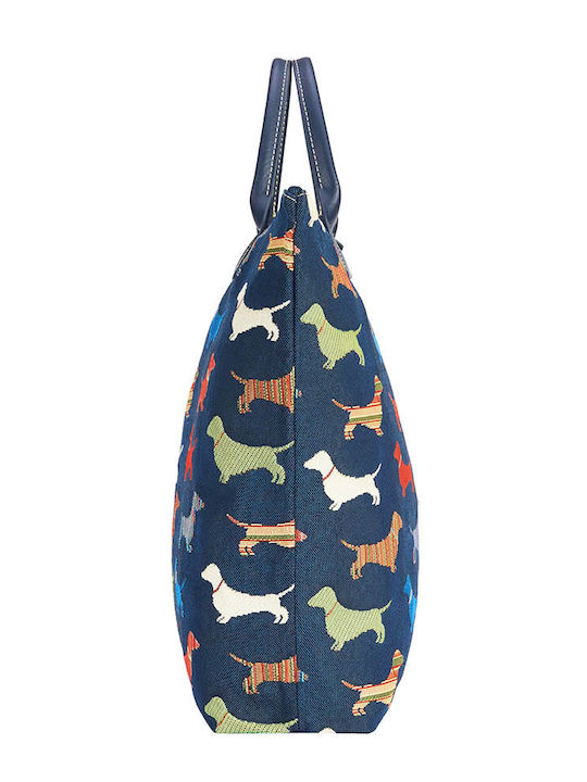 Signare Dachshund Damen Tasche Shopper Blau